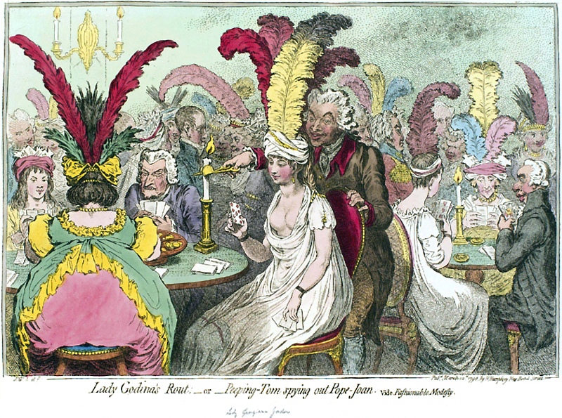 Lady_Godina's Rout - or - Peeping-Tom Spying out Pope-Joan James Gillray